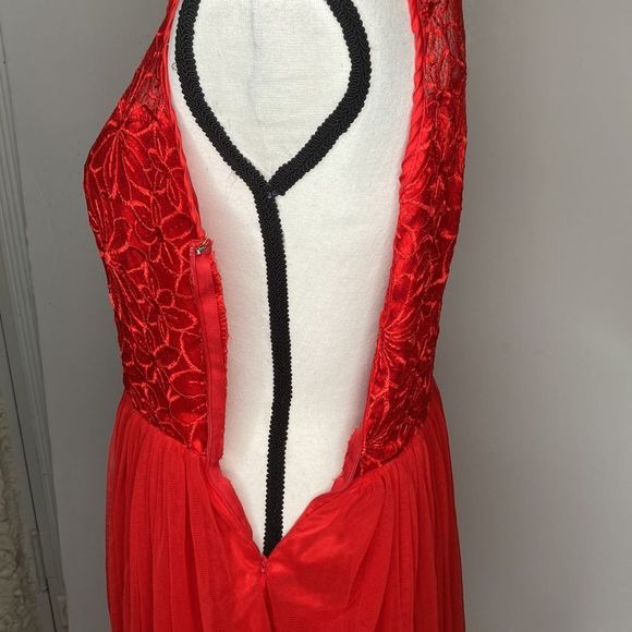 Say What? Dress Red Sleeveless Lace Stain Chiffon Fit and Flair Holiday Dress - Picture 10 of 16